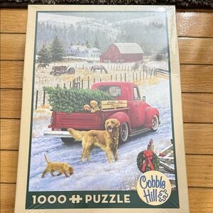 Cobble Hill 1000 Piece Puzzle with Red Truck and Dogs Brand New